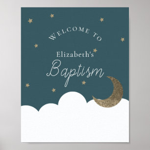 Poster Crescent Moon Stars Marinho Blue Baptism Sinal de
