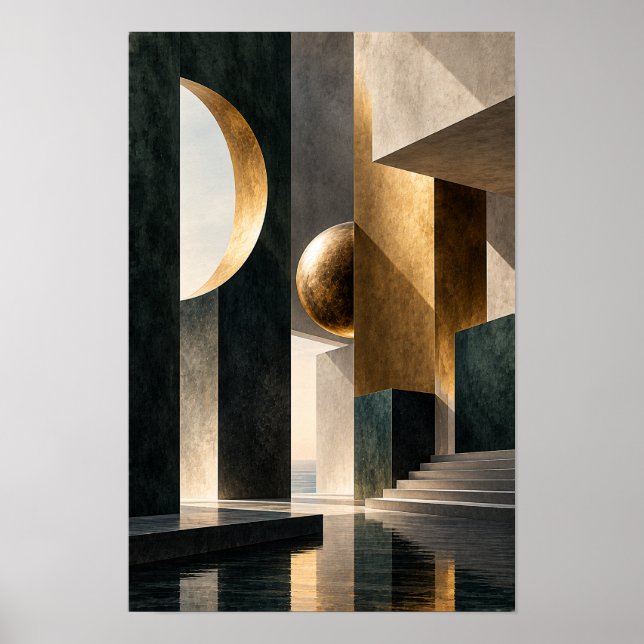 Poster Crescente e Esfera de Ouro Preto Parede Arquitetôn (Frente)