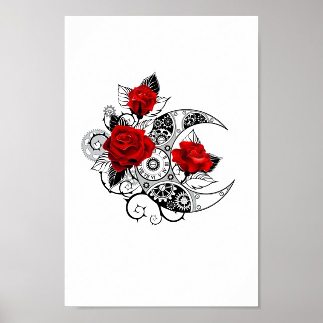 Poster Crescente Mecânico com Rosas Vermelhas (Frente)
