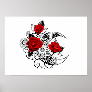 Poster Crescente Mecânico com Rosas Vermelhas
