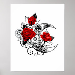 Poster Crescente Mecânico com Rosas Vermelhas