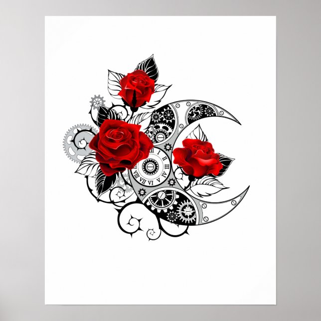 Poster Crescente Mecânico com Rosas Vermelhas (Frente)