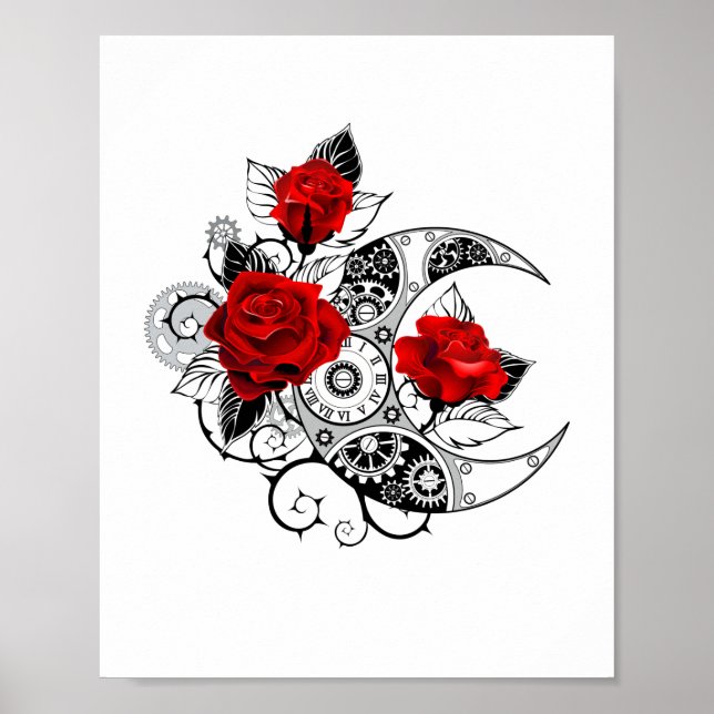 Poster Crescente Mecânico com Rosas Vermelhas (Frente)