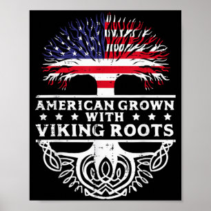 Poster Crescido Americano Com Raízes Viking EUA Bandeira 