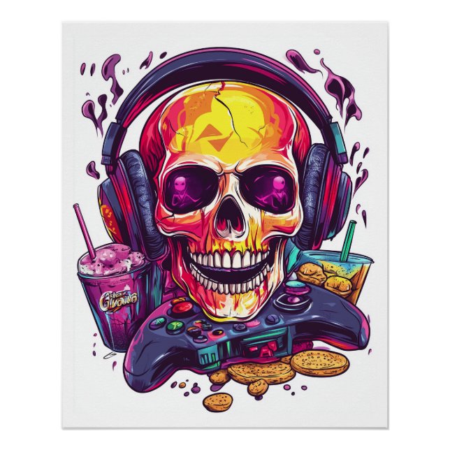 Póster Crespás Listo � Crânio de Gamer Divertido (Frente)