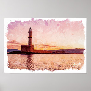 Poster Creta Grécia Pintura a Óleo Pôr do Sol Arte