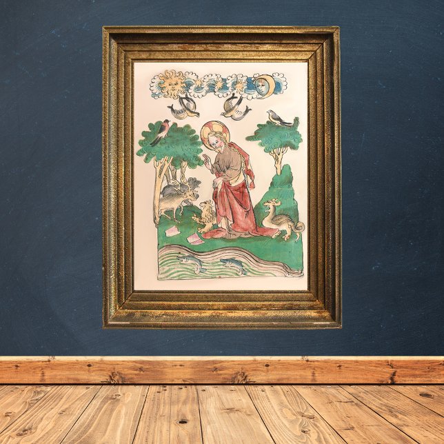 Poster Criação do Mundo - Manuscrito Medieval Bíblia (Creation of the World Bible Medieval Manuscript Catholic Christian Poster)