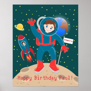 Póster Criança astronauta na festa de aniversário da lu