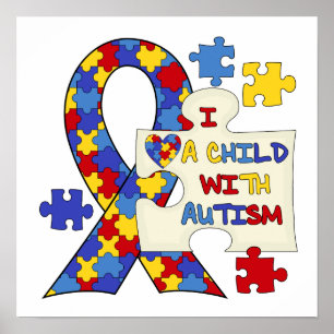 Póster Criança com a fita da consciência do autismo