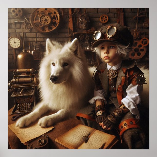 Poster Criança da Caverna Steampunk - Lobo de Estimação 0 (Frente)