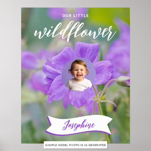 Poster Criança da Flor Silvestre Roxa Foto e Nome Persona