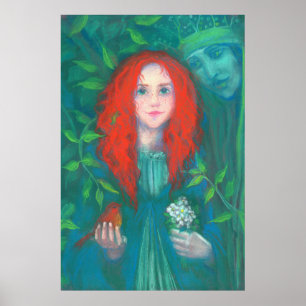 Póster Criança da Floresta, menina avermelhada, tons ver