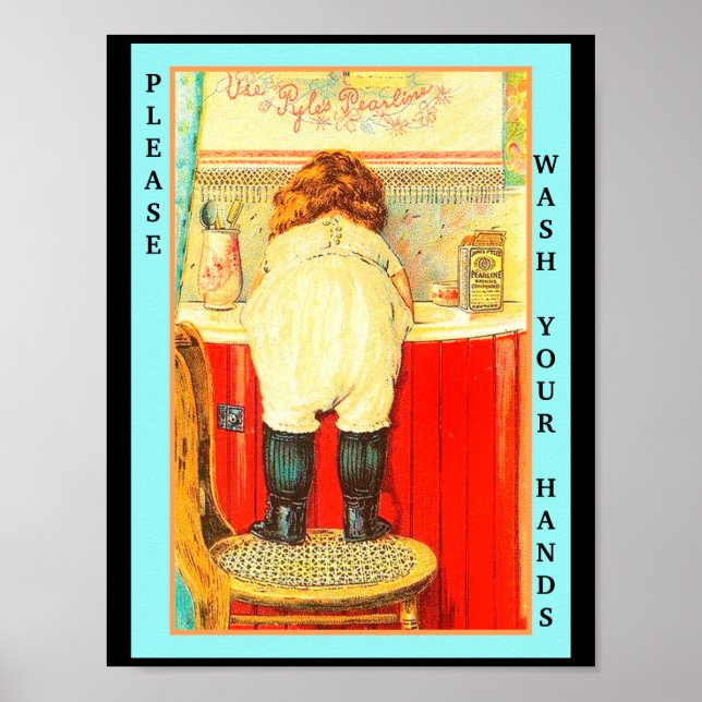 Poster Criança Da Vintagem Corajosa Lave Suas Mãos (Frente)