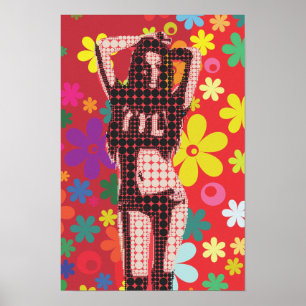 Póster criança de flor do tema 60s retro
