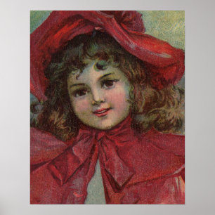 Poster Criança de Natal vintage com vestido vermelho vito