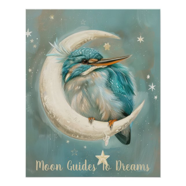 Póster Criança de pássaro Kingfisher dormindo na Lua (Frente)