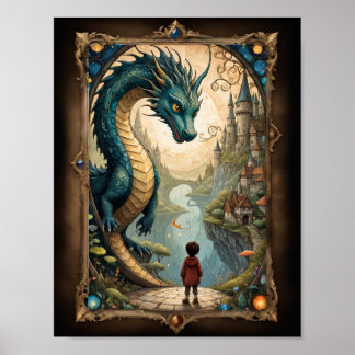 Poster Criança fantasia e dragão