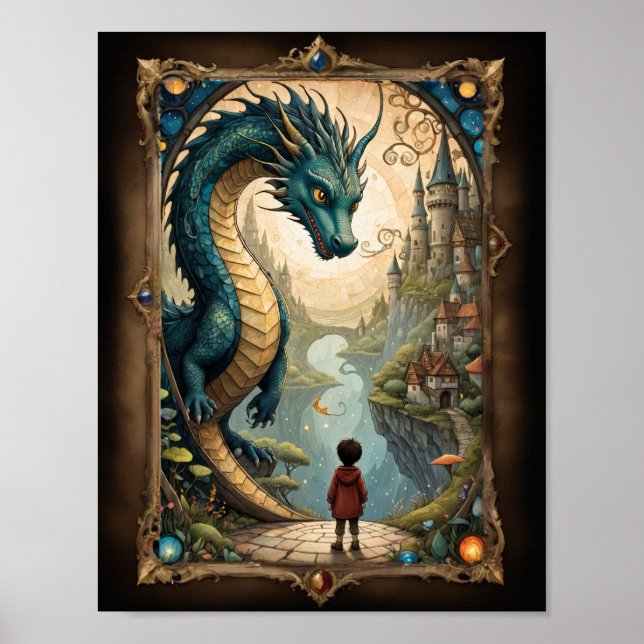 Poster Criança fantástica e dragão (Frente)