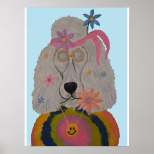 Poster Criança Flor Poodle Hippie