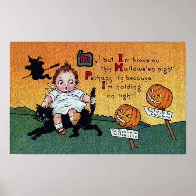 Poster Criança: Gato e JOL Sinais Vintage Halloween (Frente)