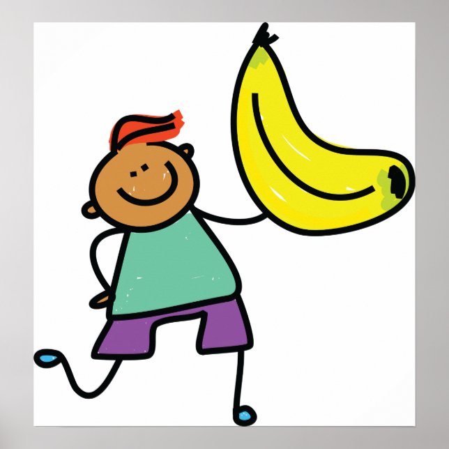Poster Criança Jogada Segurando Banana Amarela Grande (Frente)