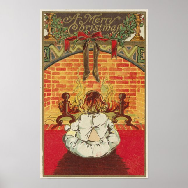 Póster Criança na frente da Lareira (Frente)