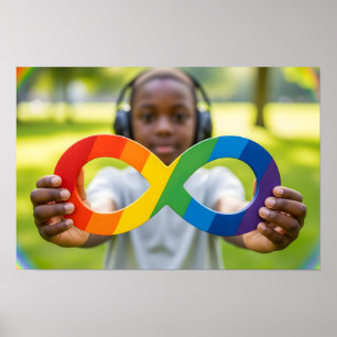 Poster Criança Negra segurando símbolo infinito do arco-í