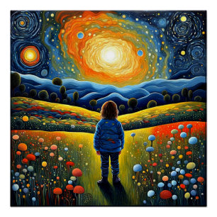Póster Criança olha para o céu estrelado e se pergunta