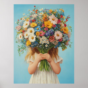 Poster Criança segurando um Buquê de flor selvagem