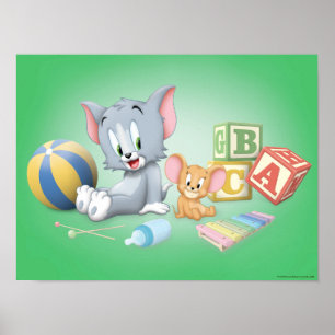 Poster Criança Tom e Jerry Brincando com Brinquedos