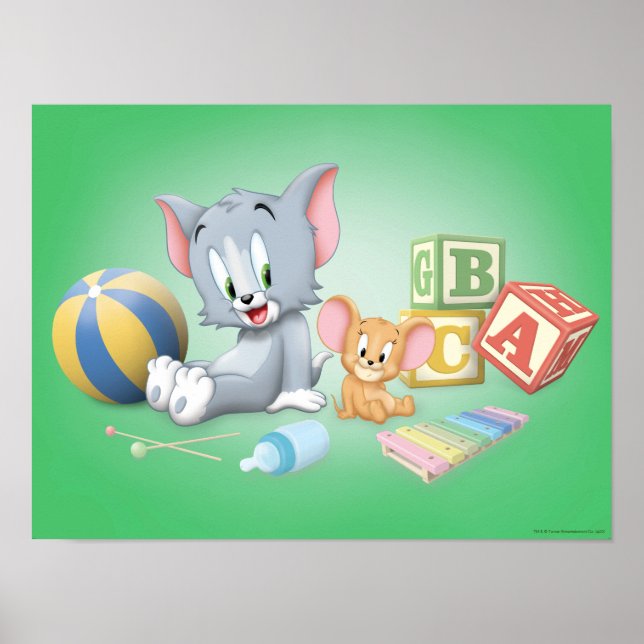 Poster Criança Tom e Jerry Brincando com Brinquedos (Frente)