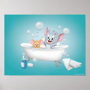 Poster Criança Tom e Jerry tomando banho