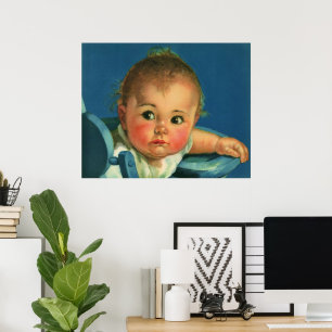 Póster Criança Vintage, Menino Bonito ou Garota em Cadei