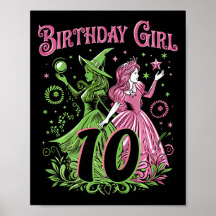 Poster Crianças 10º aniversário Bruxa rosa e verde 10 ano