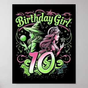 Poster Crianças 10º aniversário Bruxa rosa e verde 10 ano
