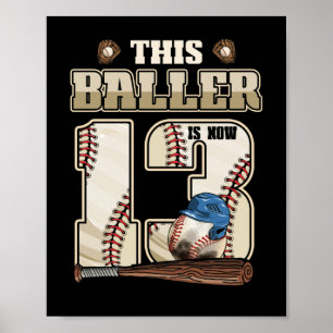 Poster Crianças 13 Birthday Baseball Boy Treze Anos