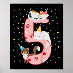 Poster Crianças 5 de Aniversário Gato De Gato De Gato Cuj