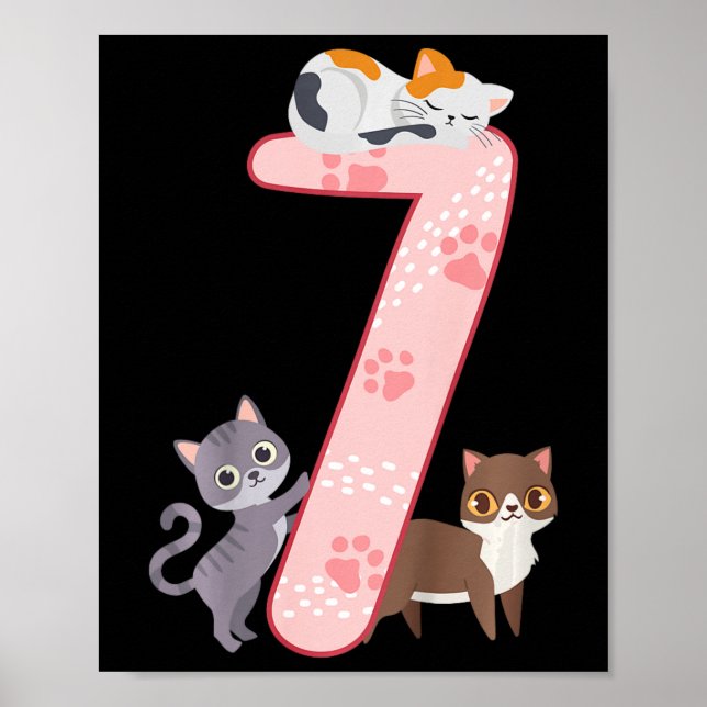 Poster Crianças 7 de Aniversário Gatos De Garota Com 7 An (Frente)