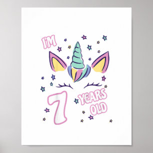 Poster Crianças, 7 do Unicorn, eu sou uma menina de 7 ano