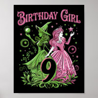 Crianças 9º aniversário Bruxa rosa e verde de 9 an