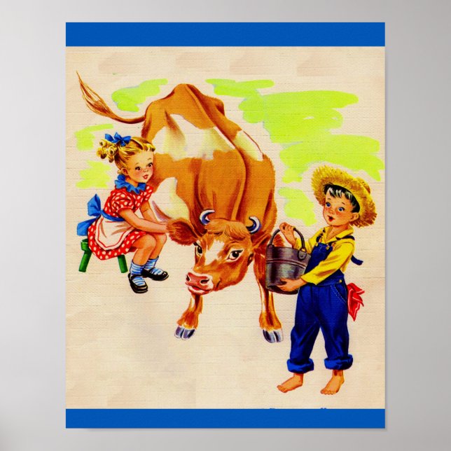 Póster crianças adoráveis com vaca adorável (Frente)
