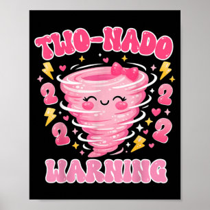 Poster Crianças Alerta de Dois-Nado Menina de 2º Aniversá