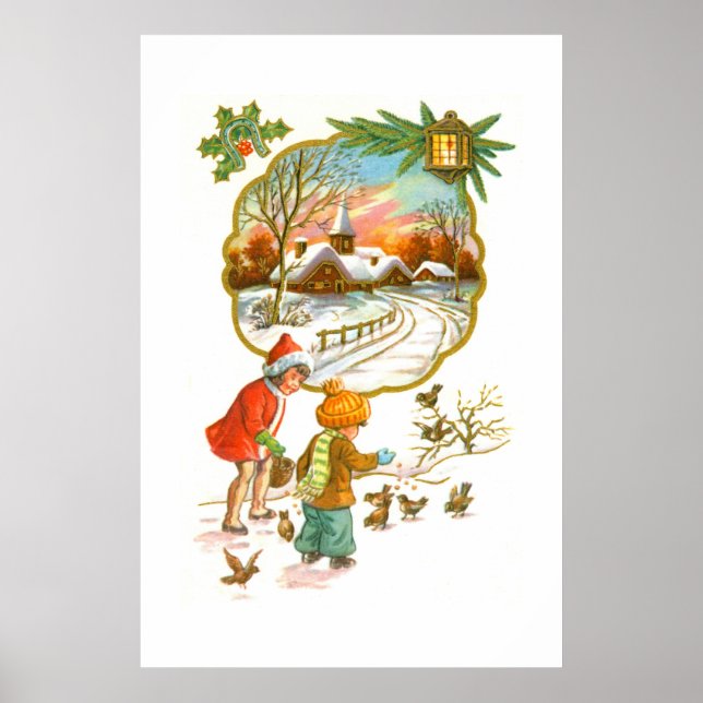 Póster Crianças alimentando as aves (Frente)