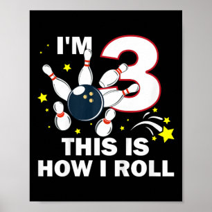 Poster Crianças aniversário de 3 anos Boliche Eu tenho 3
