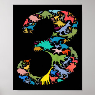 Poster Crianças aniversário de 3 anos Dinossauro 3 Anos F