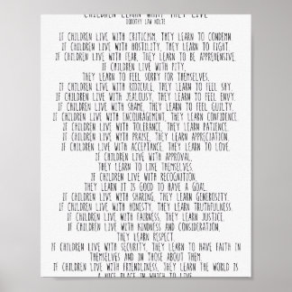 Poster Crianças aprendem o que vivem #minimalismo