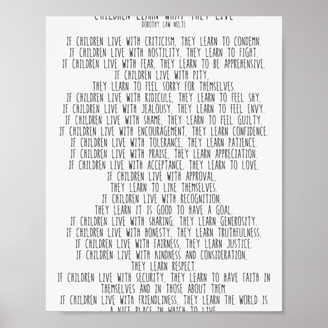 Poster Crianças aprendem o que vivem #minimalismo (Frente)