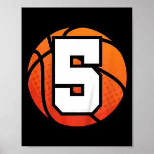Poster Crianças Basquete Aniversário 5 Número Cinco Anos 