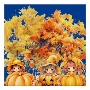 Póster crianças brincando com as abóboras