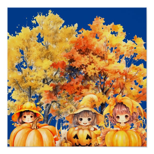 Póster crianças brincando com as abóboras (Frente)